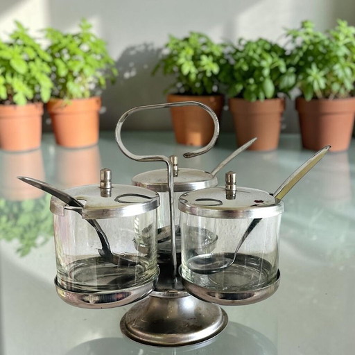 Set di porta condimenti girevoli in acciaio inossidabile stile Mid-Century Modern – tafelaccessoires, polished steel