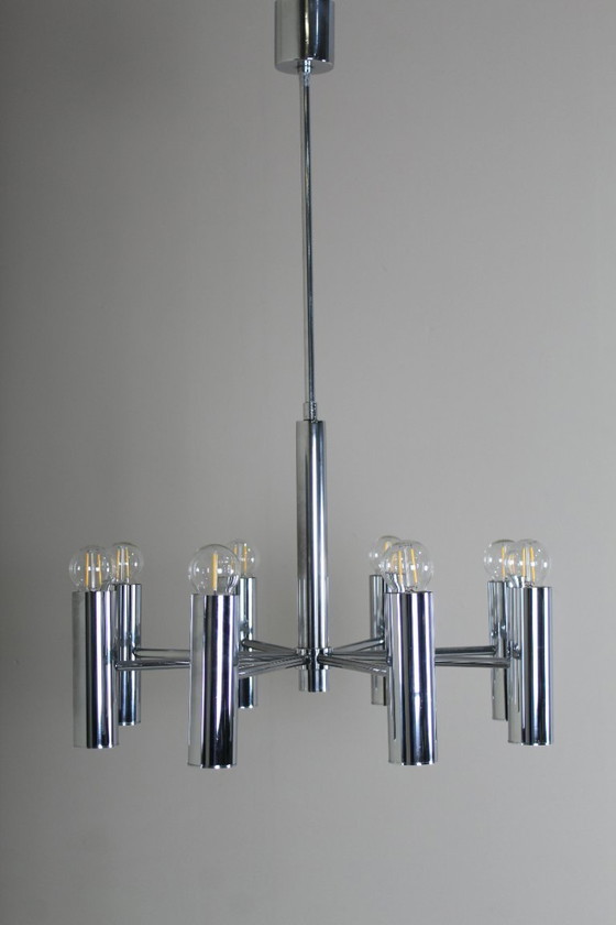 Image 1 of Lampada a sospensione cromata dal design vintage Hustadt Leuchten