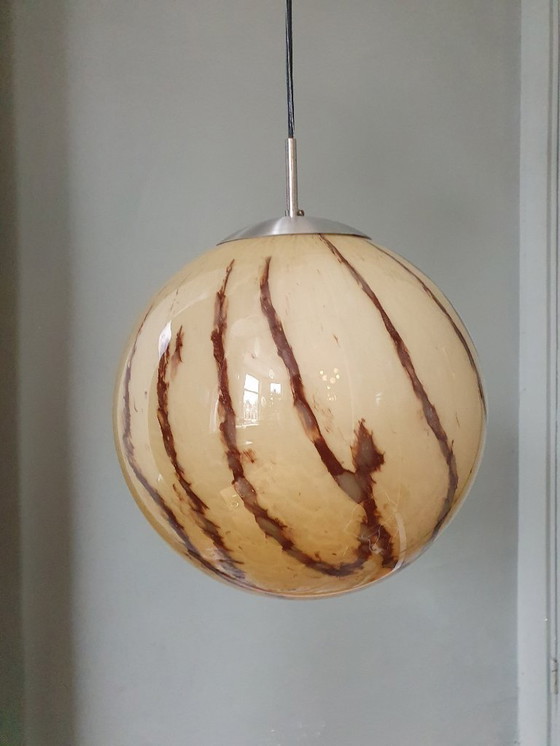 Image 1 of Art Deco vintage pendant lamp made of marbled glass
