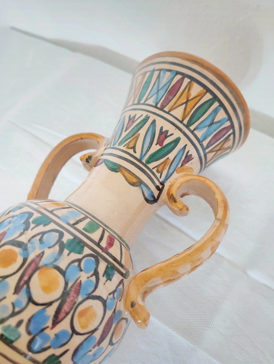 Image 1 of Vaso vintage dipinto a mano | Boho Etno Anfora | Vera ceramica vintage con Henkeln | ca. 26,5cm