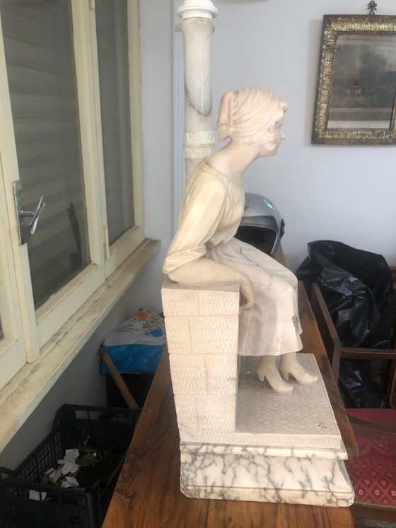 Art Deco Statuary Alabaster Lamp, 1920/30, Italy – Table lamps, Stone, Marble (photo 6 of 9)