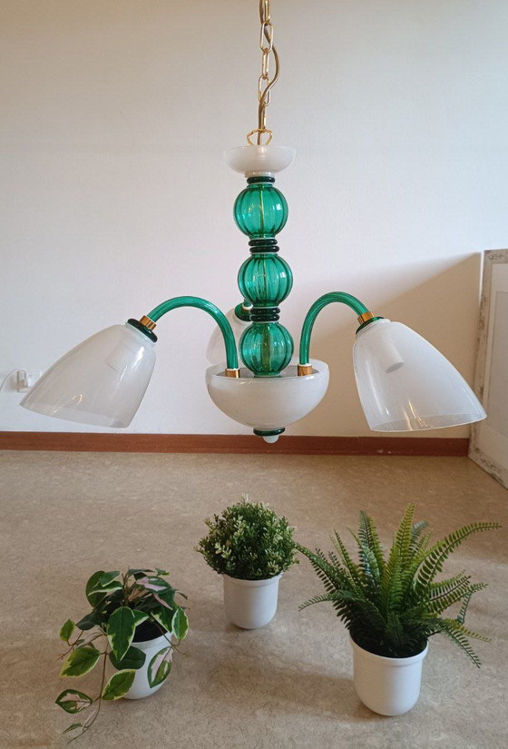 Image 1 of MURANO Sylcom 3-lichts hanglamp in smaragdgroen, in hoogte verstelbaar.