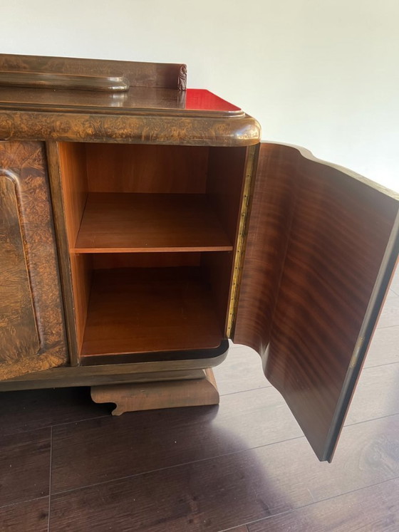 Image 1 of Art Deco Sideboard Nussbaum 1930 mit Marmor Servierplatte – Vintage Bar Cabinet, Burl Walnut Credenza, Luxury Statement Piece