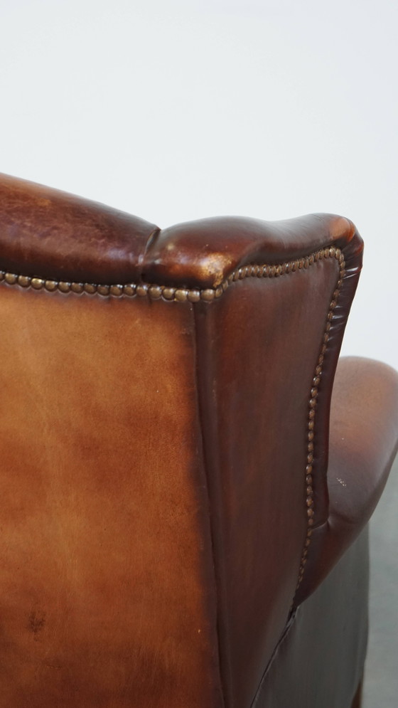 Image 1 of Fauteuil à oreilles vintage en cuir de mouton