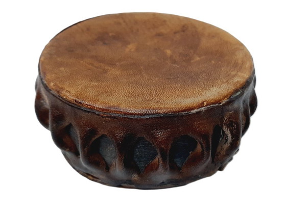 Image 1 of  Vintage, handmade, round leather box
