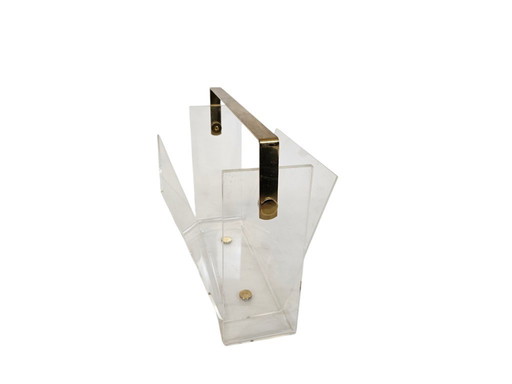 Magazine holder  - design David Lange - lucite - messing -  plexiglas - Frankrijk  - 70's