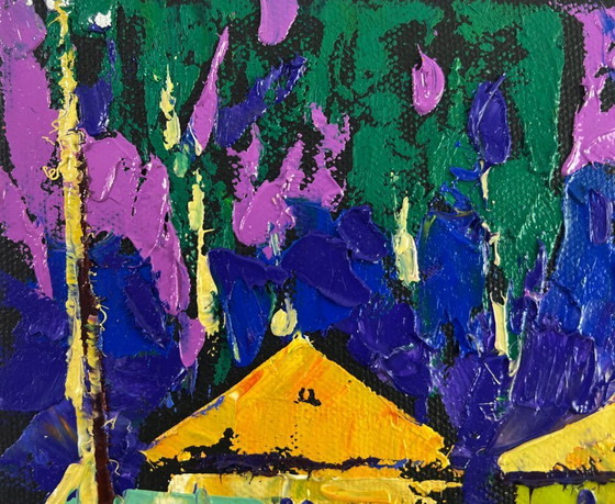 Image 1 of Original Oil Painting Summer Village Landscape Sky with peace over the sleeping earth