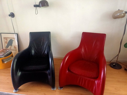 Set di 2 poltrone Montis Loge, in pelle rossa e nera