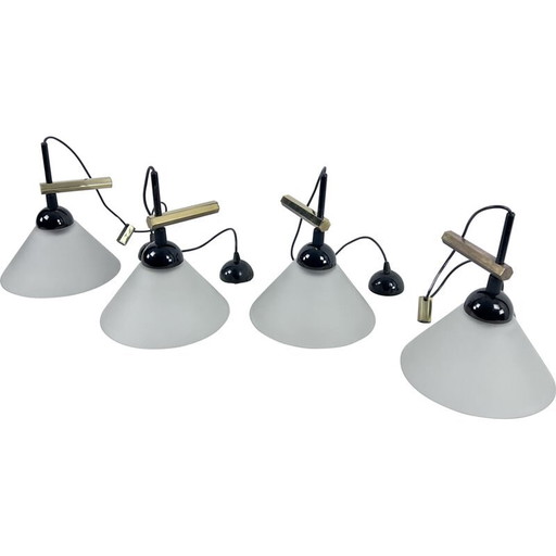 Set of 4 vintage brass and Murano glass wall lamps by Quattrifolio, Italy 1970