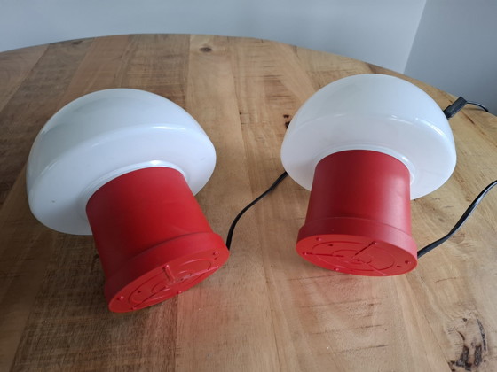 Set di 2 Lampade da tavolo Hema classiche degli anni '70, Plastica, Rosso (foto 2 di 5)