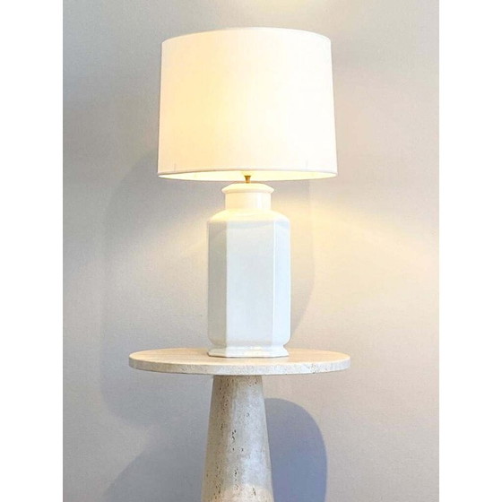 Image 1 of Vintage white lacquered ceramic table lamp, Italy 1970