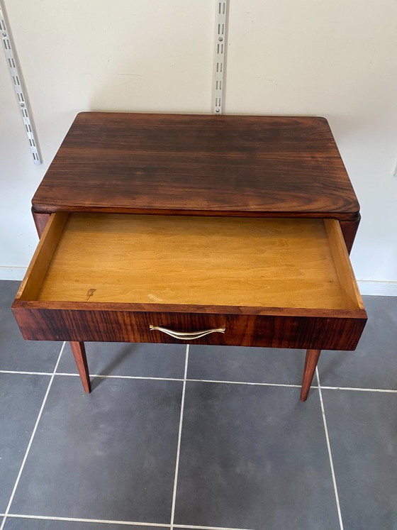 Image 1 of Vintage 1950s rosewood veneer side table/desk with one drawer