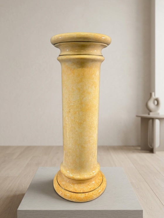 Image 1 of Colonna con piedistallo in ceramica smaltata vintage, supporto espositivo effetto onice marmorizzato e marmo, XX secolo.