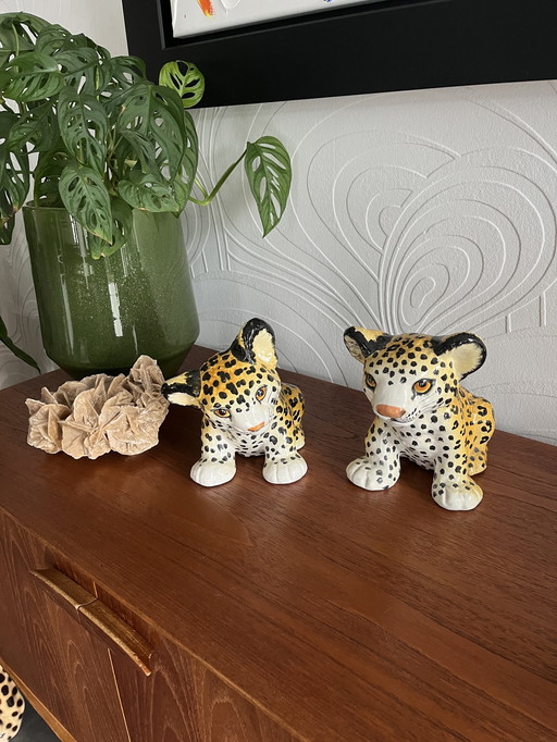 Ensemble de 2 tigres en céramique peints à la main, d'époque italienne