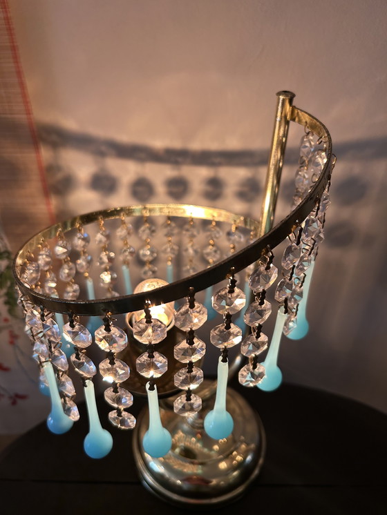Image 1 of Lampada da tavolo in cristallo vintage blu opalino di Murano