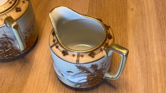 Servizio da tè giapponese in porcellana, Hand Painted Nippon - Inizio XX secolo, Stoviglie, Crema (foto 5 di 16)