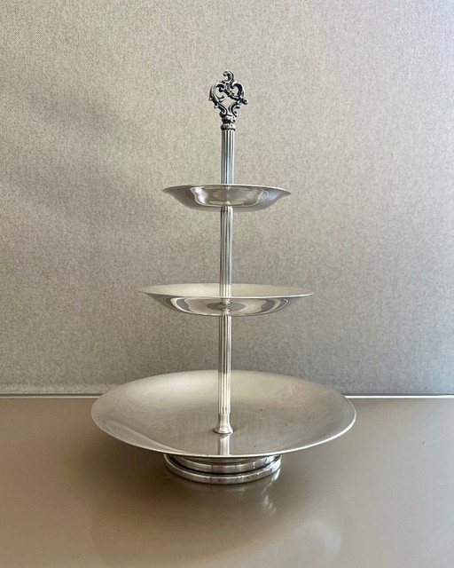 Vintage zilveren metalen displaystandaard - 3 niveaus