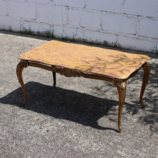 Table basse en marbre et laiton - Table de salon - Table de cocktail - Style Louis xv- 70s