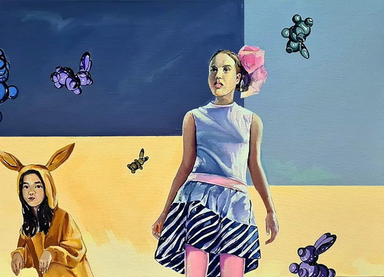 Peinture à l'Huile Originale Pop Art Symbolisme Équilibre Partie 3, Peintures et dessins, Toile, Autre, Bleu (photo 5 sur 7)