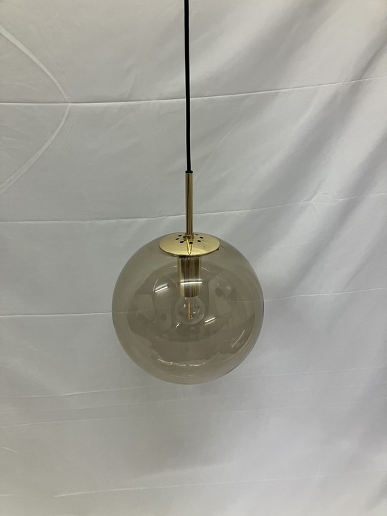 Image 1 of Lampada a sospensione vintage in ottone e vetro fumé, Limburg Glashütte, 1970