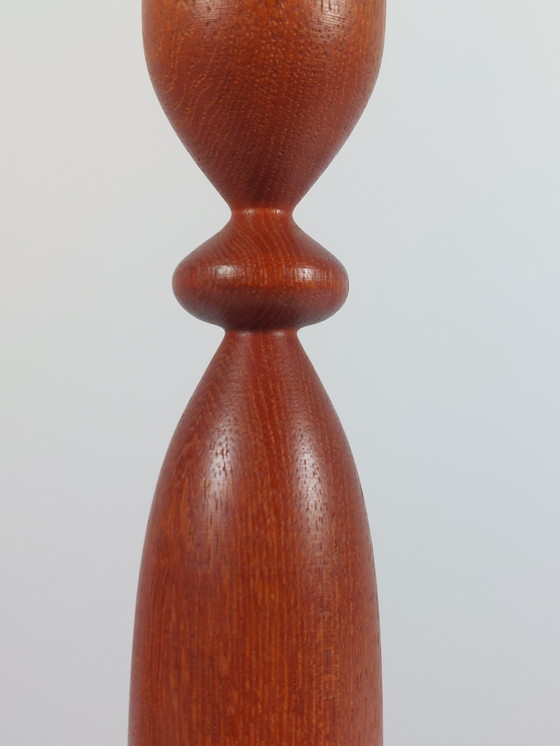 Image 1 of Pair of sculptural wooden teak candlesticks, Scandi style