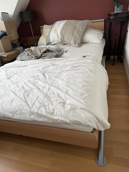 Double bed including bedside table and mattress