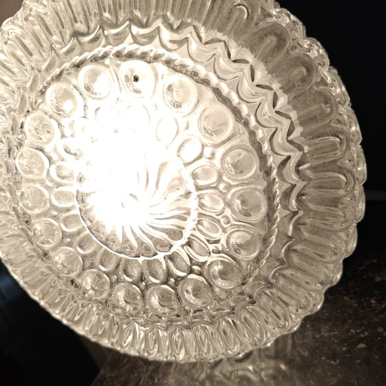 Image 1 of Vintage plafondlamp uit de jaren 70 van geperst glas | Wandlamp van getextureerd glas | Mid-century modern