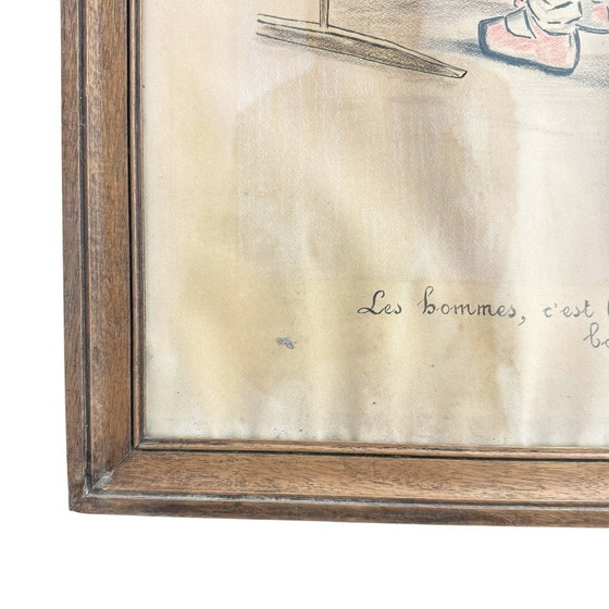 Antique French drawing, Men are good for something after all!, Paintings & Drawings, Paper, Wood, Brown (photo 4 of 9)