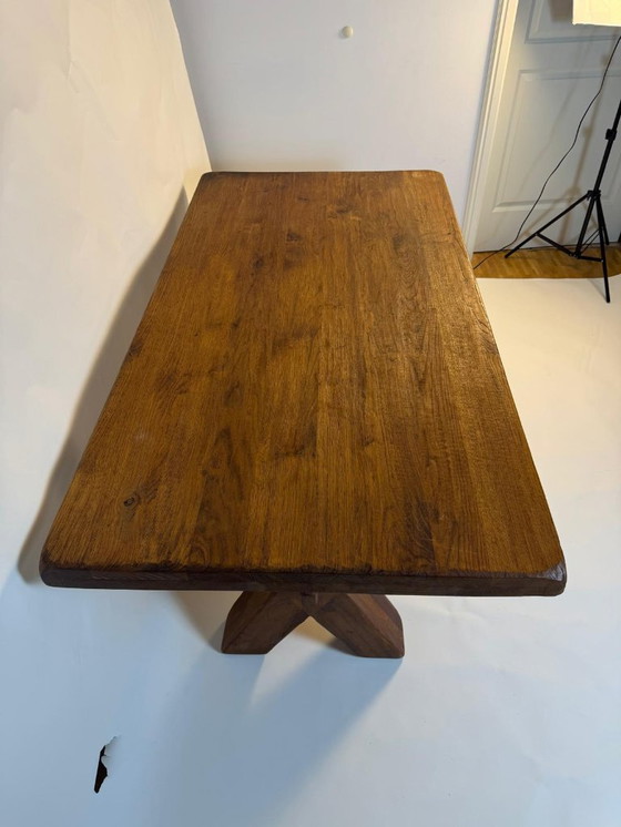 Image 1 of Brutalistische eettafel, massief eiken, De Puydt vintage