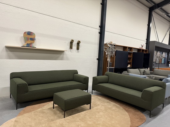 Image 1 of Design on Stock Bloq Sofa set 3 & 2.5 Seater + Footstool Green fabric