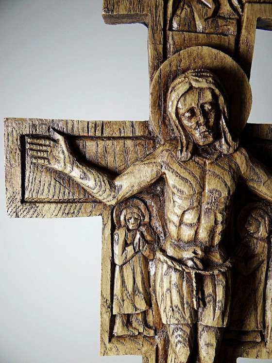 Croix de San Damiano vintage en bois sculpté, art religieux franciscain – Décorations murales, Wood (photo 4 of 12)