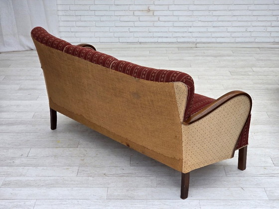 Image 1 of 1960s, Danish 3-seater sofa, red furniture wool, beech wood.