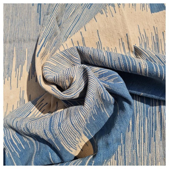 Alfombra Kilim tejida a mano | Diseño Ikat azul moderno | Lana de tejido plano sobre algodón (97 × 72 – Wool (photo 6 of 9)