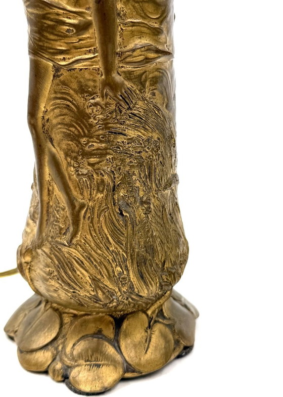 Art Nouveau Set of 2 Bronze Table Lamps, Paul Louchet France Ca. 1900s (photo 8 of 10)