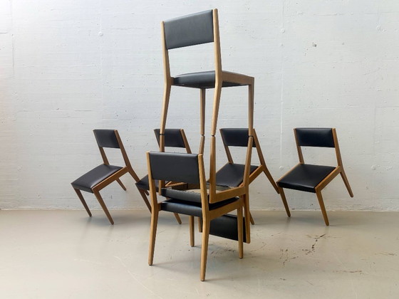 Vintage upholstered chairs made of beech wood, 1960s – Dining chairs, Leather (photo 4 of 12)
