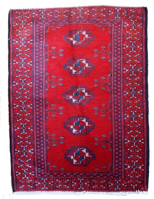 Vintage Turkmen Rug 1.9'x2.6' - 1970s Bright Red Tribal (1C204)