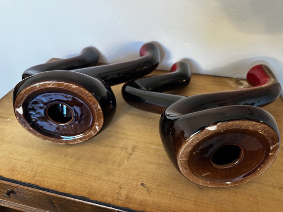 Image 1 of Pair of Ceramidi ceramic candlesticks from the 60s