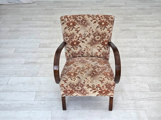 Image 1 of Fauteuil artdeco danois des années 1950, meuble en velours, bois de hêtre, retapissé.