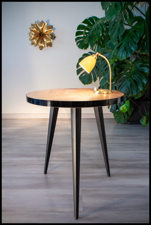 Guéridon Tripode Année 50, Table d'Appoint, Bois et Métal Gainé