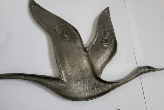 Image 1 of Mid century pewter wall birds (3)