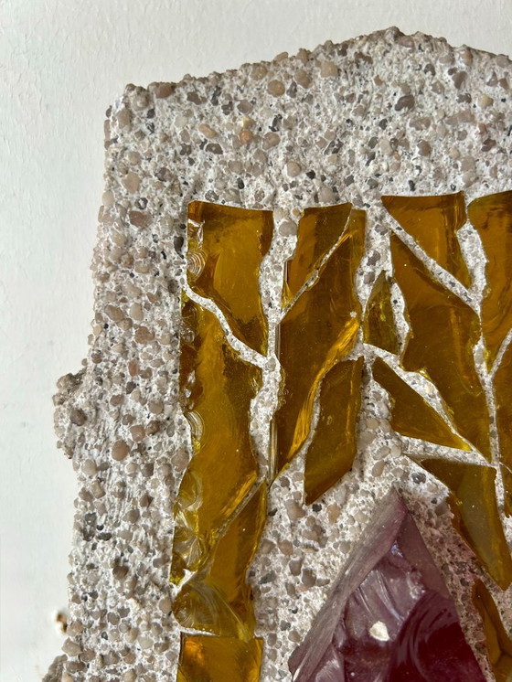 Image 1 of Applique da parete vintage XL "in vetro colorato" in cemento e vetro, Svezia 1950