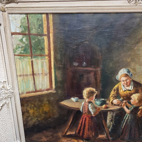 Image 1 of Ölgemälde „Mutter mit Kindern“, J. Braun, Mitte des 20. Jahrhunderts