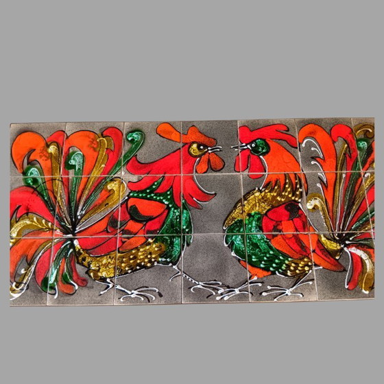Image 1 of Vintage Juliette Belarti ceramic tile coffee table with rooster motif