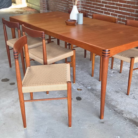 H.W. Klein, Bramin extendable dining table + 6 chairs teak 60's, Dining set, Wood, Brown (photo 3 of 22)