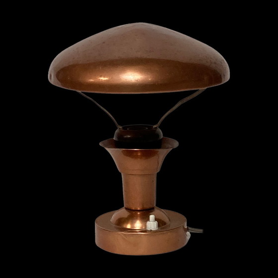 Image 1 of French Copper And Teak Table Lamp, 1950S