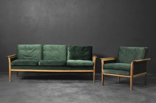 Vintage Norwegian Rosewood and Bottle Green Velour Sofa and Chair by Knut Sæter for Vatne Møbler, 1960s, Set of 2