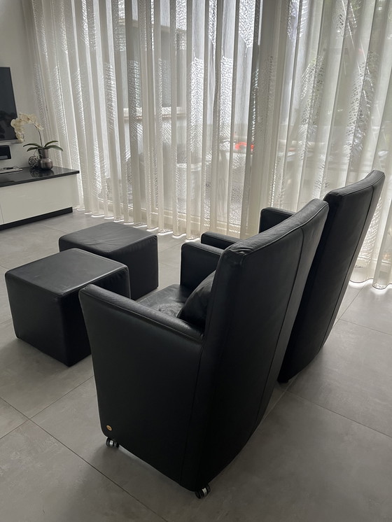 Image 1 of 2 x Hukla stoel en 2 x poef/hocker