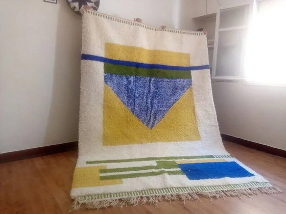 Tappeto berbero tessuto - motivo blu e giallo - tappeto marocchino fatto a mano - 300x210 cm – Tappeti, Wool (photo 8 of 8)