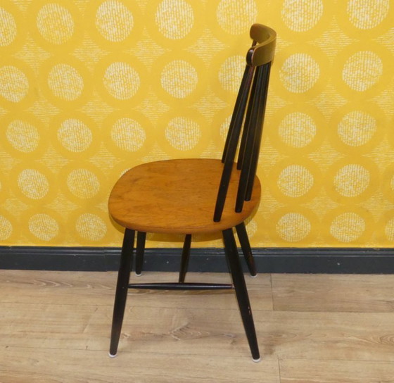 Image 1 of 60er Jahre Klassiker Sprossenstuhl Holz zweifarbig Küchenstuhl tapiovaara Stil Stuhl schwarz braun