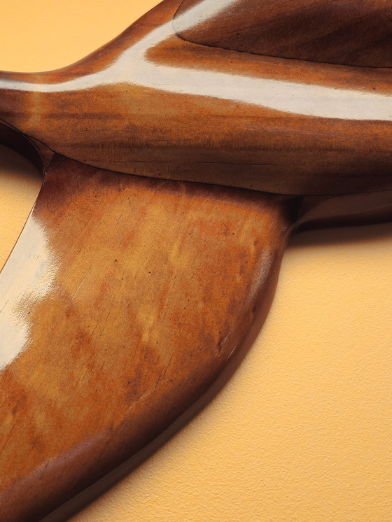 Image 1 of Grote Vintage Houten Wandvogel Vogel Wanddecoratie 62 cm